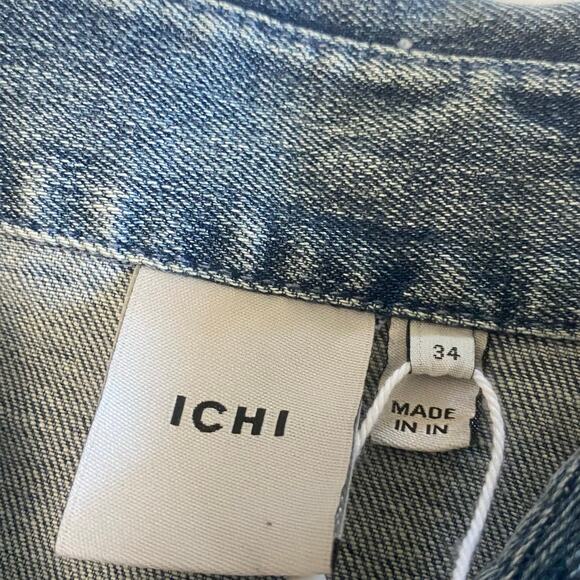 ICHI Denim Pearl Snap Puff Sleeve Dress Size 34 Western Country Sustainable - Picture 11 of 13